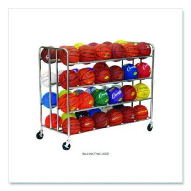 48 Ball Double Wide Ball Cart, Metal, 176 Lb Capacity, 24 x 55.5 x 46.5, Chrome