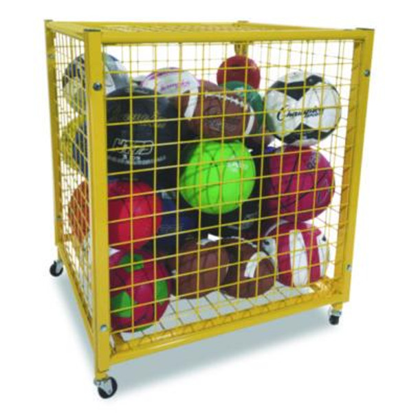 Half Size Lockable Ball Locker, Metal, 132 Lb Capacity, 29 x 27 x 31, Yellow