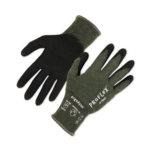 Proflex 7042 Ansi A4 Nitrile-Coated Cr Gloves, En388: 4X41D, 9" Long, Large, Green, 12 Pairs