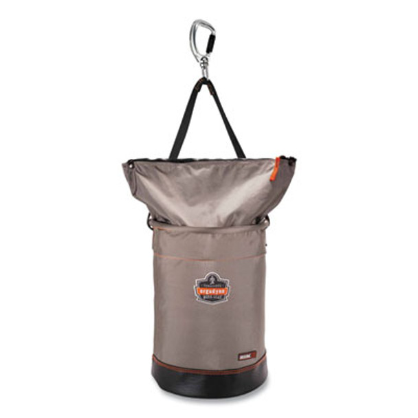Arsenal 5974 Hoist Bucket Tool Bag With Swiveling Carabiner And Zipper Top, 12.5 x 12.5 x 17, Gray