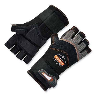 Proflex 910 Half-Finger Impact Gloves + Wrist Support, En388: 1121X, 12" Long, Small, Black, Pair