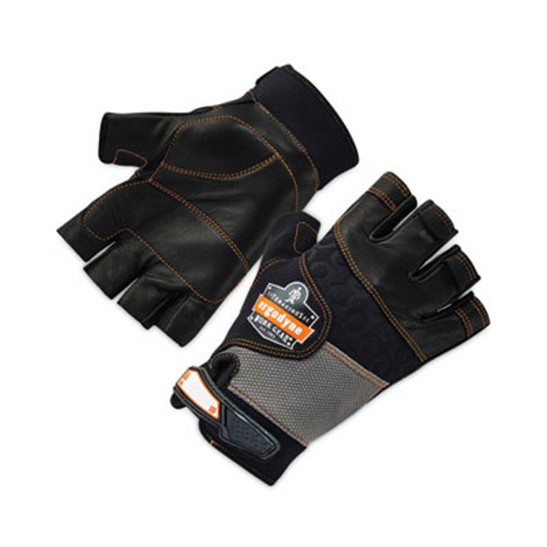 Proflex 901 Half-Finger Leather Impact Gloves, En388: 3122X, Large, Black, Pair