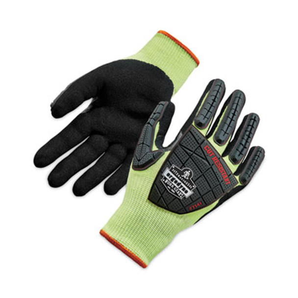 Proflex 7141 Ansi A4 Dir Nitrile-Coated Cr Gloves, En388: 4X42Dp, 9" Long, Xx-Large, Lime, Pair