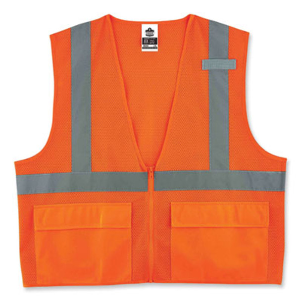 Glowear 8220Z Class 2 Standard Mesh Zipper Vest, Polyester, 4X-Large/5X-Large, Orange