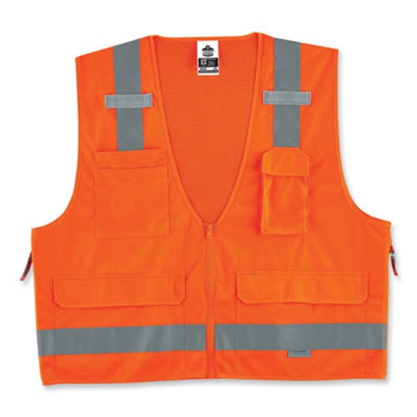 Glowear 8250Z Class 2 Surveyors Zipper Vest, Polyester, 4X-Large/5X-Large, Orange