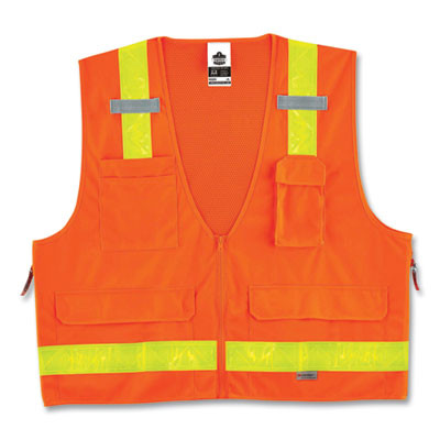 Glowear 8250Zhg Class 2 Hi-Gloss Surveyors Zipper Vest, Polyester, 4X-Large/5X-Large, Orange
