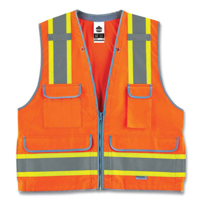 Glowear 8254Hdz Class 2 Heavy-Duty Surveyors Zipper Vest, Polyester, Large/X-Large, Orange