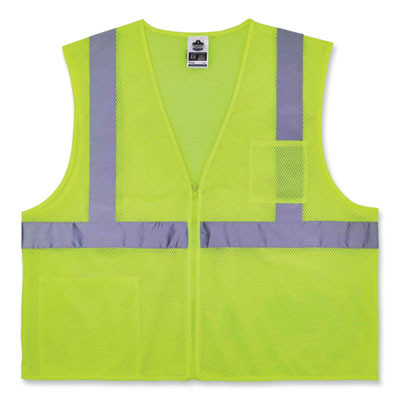 Glowear 8256Z Class 2 Self-Extinguishing Zipper Vest, Polyester, Small/Medium, Lime