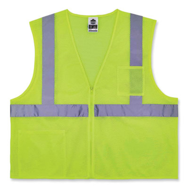 Glowear 8256Z Class 2 Self-Extinguishing Zipper Vest, Polyester, 2X-Large/3X-Large, Lime