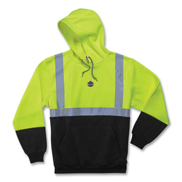 Glowear 8293 Hi-Vis Class 2 Hooded Sweatshirt Black Bottom, Polar Fleece, Small, Lime