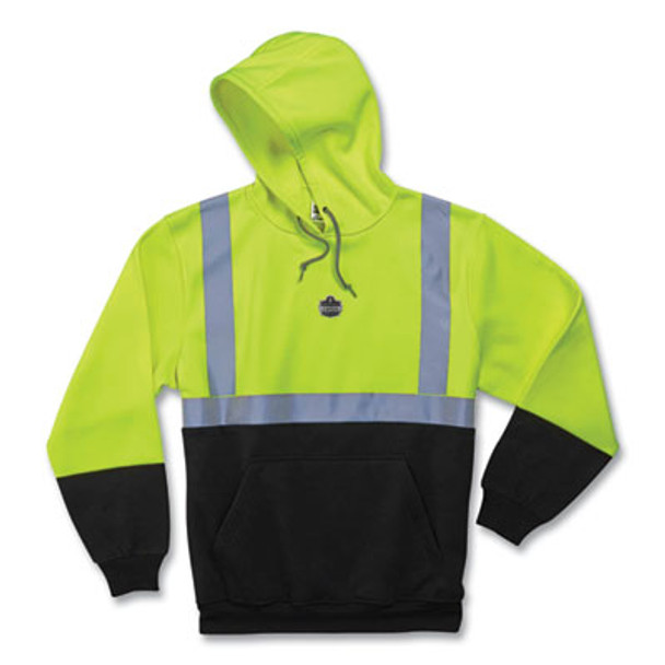 Glowear 8293 Hi-Vis Class 2 Hooded Sweatshirt Black Bottom, Polar Fleece, Small, Lime