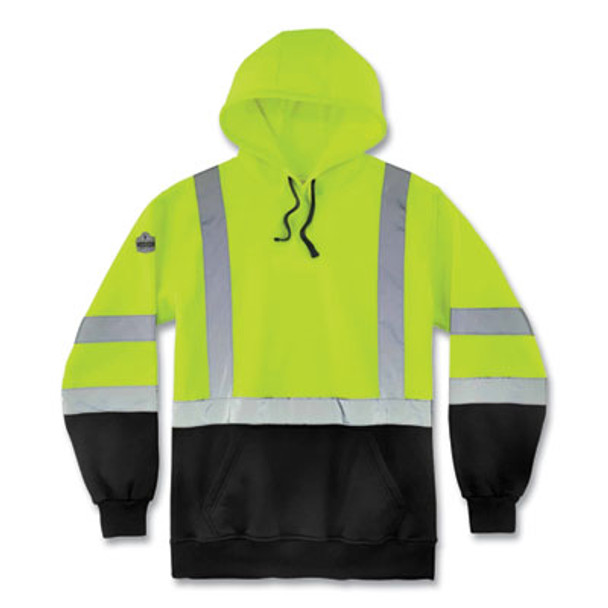 Glowear 8373 Hi-Vis Class 3 Hooded Sweatshirt With Black Bottom, Polar Fleece, Lime, 5X-Large