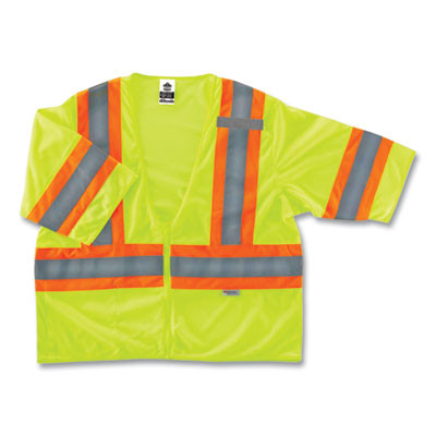 Glowear 8330Z Class 3 Two-Tone Zipper Vest, Polyester, 4X-Large/5X-Large, Lime