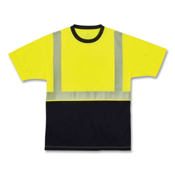 Glowear 8280Bk Class 2 Performance T-Shirt With Black Bottom, Polyester, 5X-Large, Lime