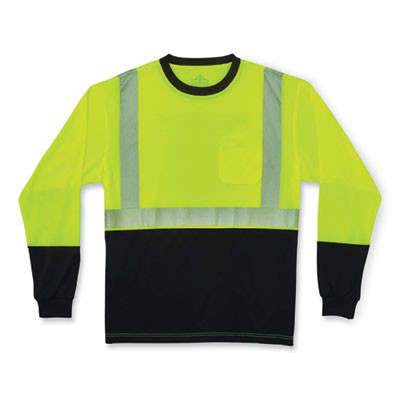 Glowear 8281Bk Class 2 Long Sleeve Shirt With Black Bottom, Polyester, 3X-Large, Lime