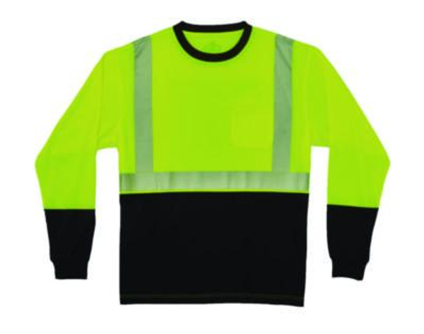 Glowear 8281Bk Class 2 Long Sleeve Shirt With Black Bottom, 7X-Large Long, Lime