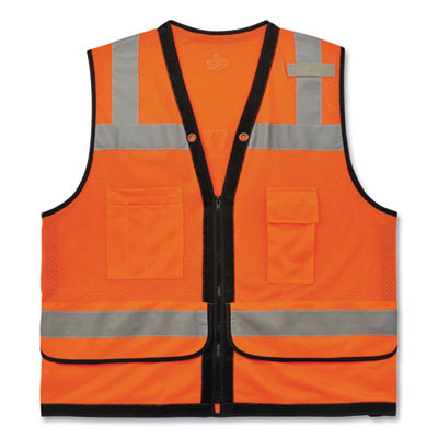 Glowear 8253Hdz Class 2 Heavy-Duty Mesh Surveyors Vest, Polyester, Large/X-Large, Orange