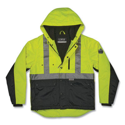 Glowear 8275 Class 2 Heavy-Duty Hi-Vis Workwear Sherpa Lined Jacket, Small, Lime