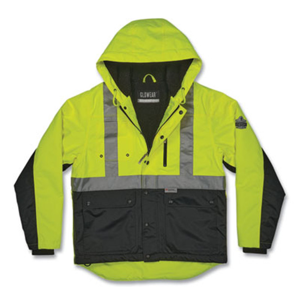Glowear 8275 Class 2 Heavy-Duty Hi-Vis Workwear Sherpa Lined Jacket, 2X-Large, Lime