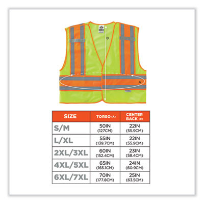 Glowear 8245Psv Class 2 Public Safety Vest, Polyester, 6X-Large/7X-Large, Lime