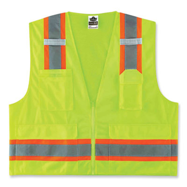 Glowear 8248Z Class 2 Two-Tone Surveyors Zipper Vest, Polyester, Large/X-Large, Lime
