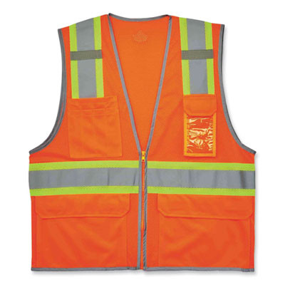 Glowear 8246Z Class 2 Two-Tone Mesh Reflective Binding Zipper Vest, Polyester, Small/Medium, Orange