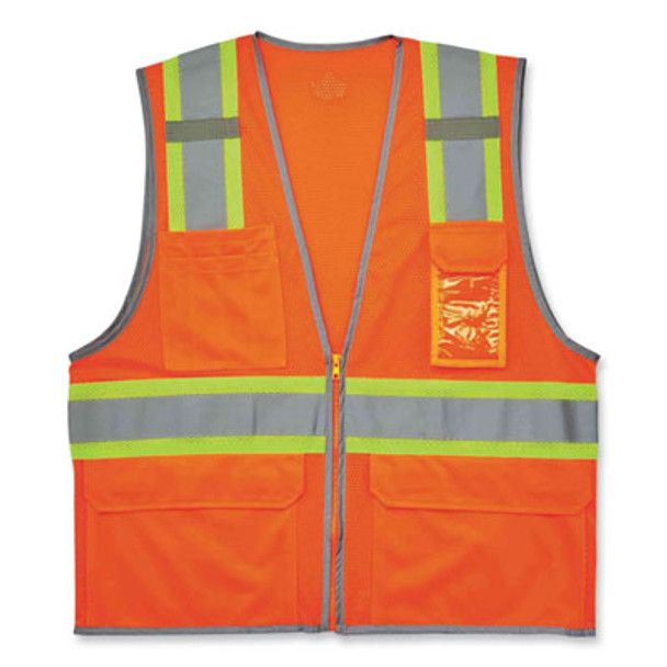 Glowear 8246Z Class 2 Two-Tone Mesh Reflective Binding Zipper Vest, Polyester, Large/X-Large, Orange