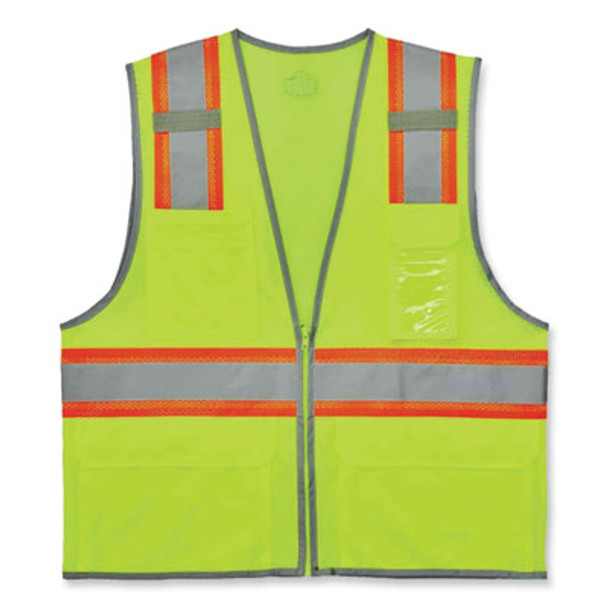 Glowear 8246Z Class 2 Two-Tone Mesh Reflective Binding Zipper Vest, Polyester, 4X-Large/5X-Large, Lime
