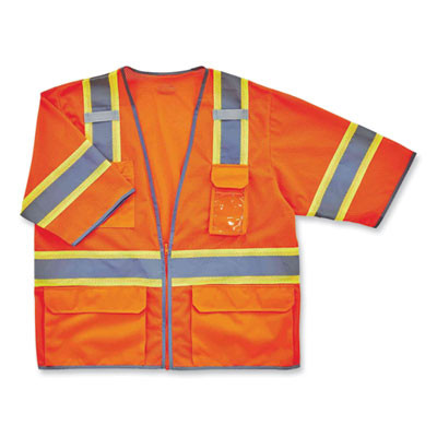 Glowear 8346Z Class 3 Two-Tone Hi-Vis Surveyor Zipper Vest, Polyester, Large/X-Large, Orange