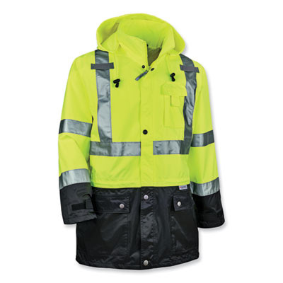 Glowear 8365Bk Class 3 Hi-Vis Rain Jacket Black Bottom, Small, Lime