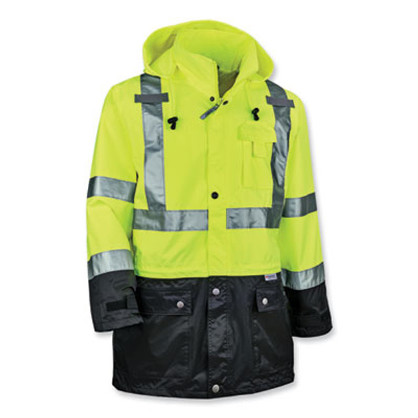 Glowear 8365Bk Class 3 Hi-Vis Rain Jacket Black Bottom, X-Large, Lime