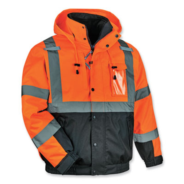 Glowear 8381 Class 3 Hi-Vis 4-In-1 Quilted Bomber Jacket, Orange, 4X-Large