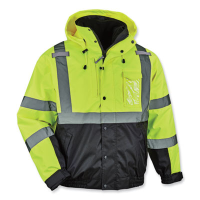 Glowear 8381 Class 3 Hi-Vis 4-In-1 Quilted Bomber Jacket, Lime, 2X-Large