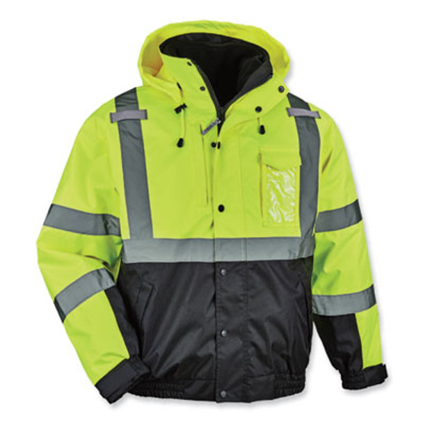 Glowear 8381 Class 3 Hi-Vis 4-In-1 Quilted Bomber Jacket, Lime, 3X-Large