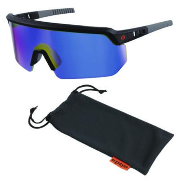 Skullerz Aegir Anti-Scratch/Enhanced Anti-Fog Safety Glasses, Black Nylon Impact Frame, Blue Mirror Polycarbonate Lens