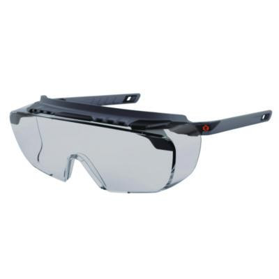 Skullerz Osmin Anti-Scratch Enhanced Anti-Fog Safety Glasses, Matte Black Half Frame Otg, Clear Single I/O Lens