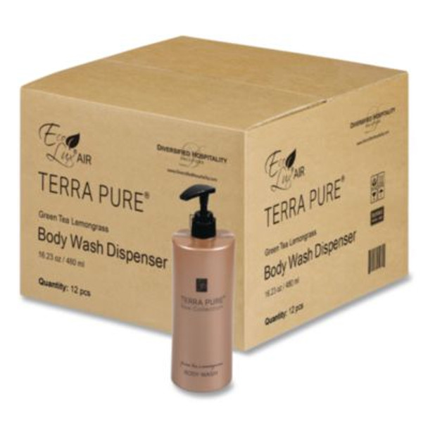 Terra Pure Body Wash Air Pump, Green Tea Lemongrass, 16.23 Oz Bottle, 12/Carton
