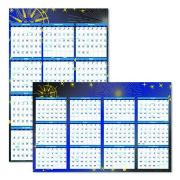 Recycled Stargazer Laminated Wall Planner, Celestial Artwork, 24 x 37, White/Blue/Gold Sheets, 12-Month (Jan To Dec): 2026