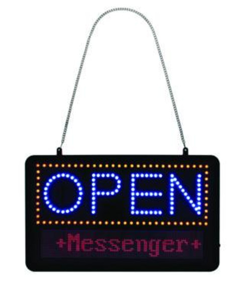 Led Programmable Message Board Open Sign, 22 x 13, Black Frame, Blue/Red Graphics