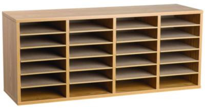 Wood Adjustable 24 Compartment Literature Organizer, 24 Sections, Letter Size, 39.3 x 11.8 x 16.3, Medium Oak