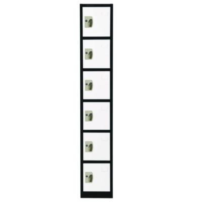 Steel Storage Locker, 6 Compartment, 12 x 12 x 72, Black Body/White Doors