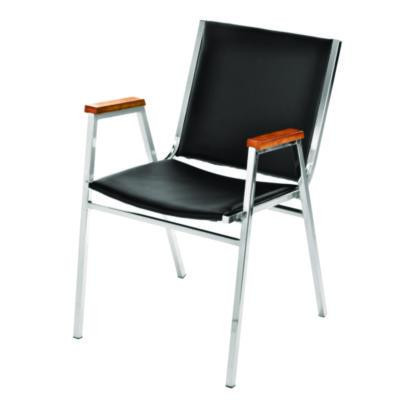 Vinyl Chrome Frame Stackable Office Chair, 16.5 x 22 x 32, Black Seat, Black Back, Chrome Base