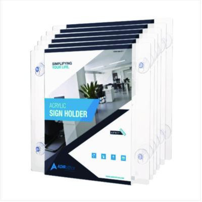 Clear Suction Acrylic Window Sign Holder, 8 x 11, Clear Frame, 6/Pack