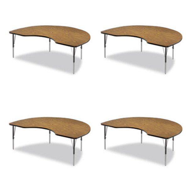 Adjustable Activity Tables, Kidney Shape, 72" x 48" x 19" To 29", Oak Top, Black Legs, 4/Pallet