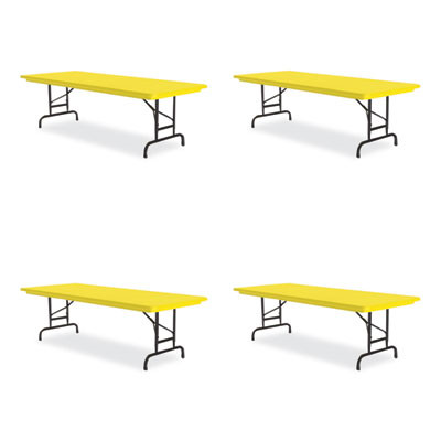 Adjustable Folding Tables, Rectangular, 60" x 30" x 22" To 32", Yellow Top, Black Legs, 4/Pallet