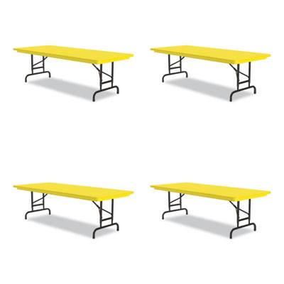 Adjustable Folding Tables, Rectangular, 72" x 30" x 22" To 32", Yellow Top, Black Legs, 4/Pallet