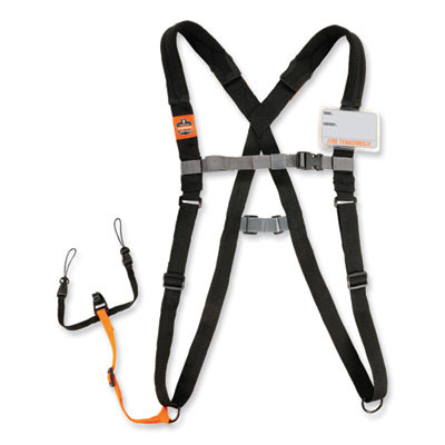 Squids 3138 Padded Barcode Scanner Lanyard Harness, 27" Arm Straps, 18.5" Lanyard, Black/Orange/Gray