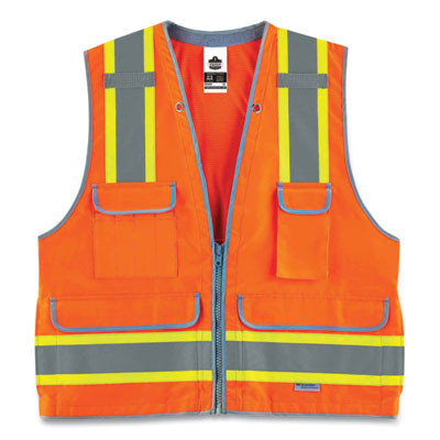 Glowear 8254Hdz Class 2 Heavy-Duty Surveyors Zipper Vest, Polyester, Small/Medium, Orange