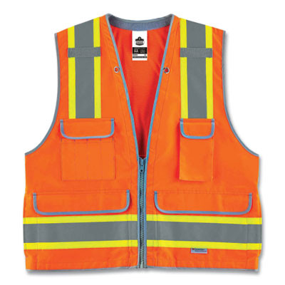 Glowear 8254Hdz Class 2 Heavy-Duty Surveyors Zipper Vest, Polyester, 4X-Large/5X-Large, Orange