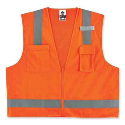 Glowear 8249Z Class 2 Economy Surveyors Zipper Vest, Polyester, Small/Medium, Orange